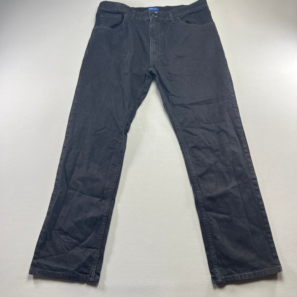 Arizona Flex Slim Straight Jeans Mens 38x32 Black Denim Cotton Stretch Dark Wash